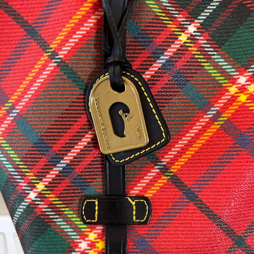 DOONEY & BURKE  Tartan Plaid Tote Bag with Black Trim - Red Multi - Picture 3 of 13